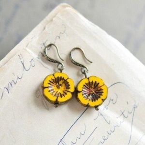 Yellow Antique Flower Earrings